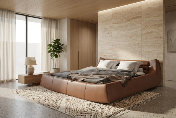 Designer Bett Doppel Betten Modernes Hotel Leder Stoff Doppelbett