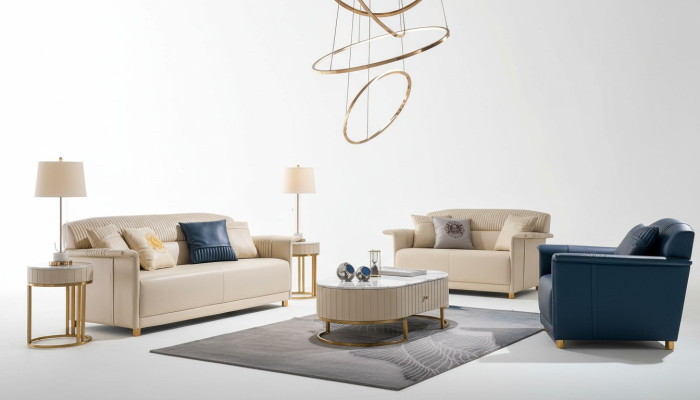 Wohnzimmer Designer-Sofa Sofagarnitur 3+2+1 Sitzer Ledersofa Modernes