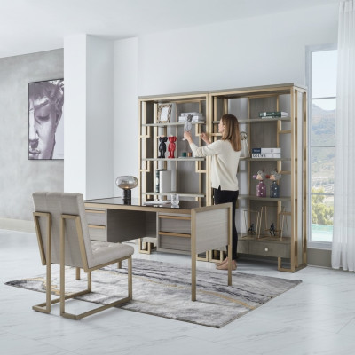 Hochwertige Designer Büro Einrichtung Stil Möbel Tisch Sessel Vitrine 4tlg.