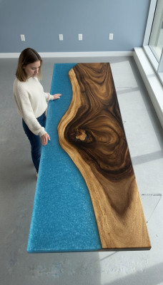 Epoxid harz esstisch echtes deko holz massive möbel wasserfall epoxy tisch