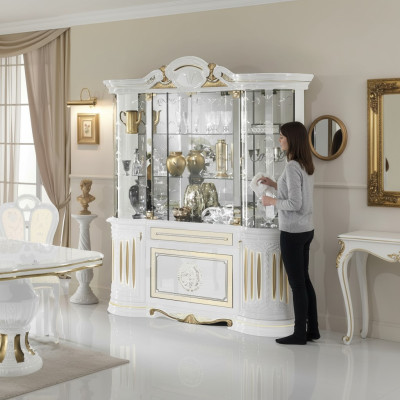 Vitrine Italienische Möbel Wohnzimmer Schrank Weiß Gold Glasvitrine Schränke Neu