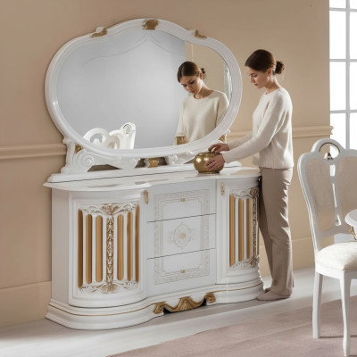 Klassische Kommode Anrichte mit Spiegel xxl Schrank Sideboard Italienische Möbel