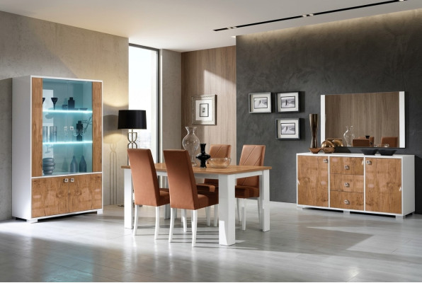 Esszimmer Garnitur Set Rtv Tisch 4x Stühle Vitrine 7tlg Komplett Luxus Möbel Neu