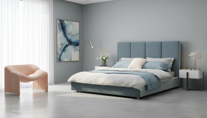 Designer Bett Blau 180x200 Schlafzimmer Betten Textil Hotel Luxus Polster Sitz