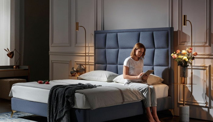 Design Bett Schlafzimmer Betten Textil Hotel Luxus Polster Sitz Stoff Neu Möbel