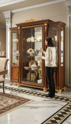 Vitrinen Holz Glas Schrank Echtholz Anrichte Vitrine Wohnzimmer Möbel Italien