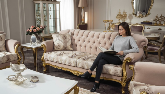 Luxus Dreisitzer Sofa 3 Sitz Sitzer Stoff Couch Möbel Stil Textil Italien