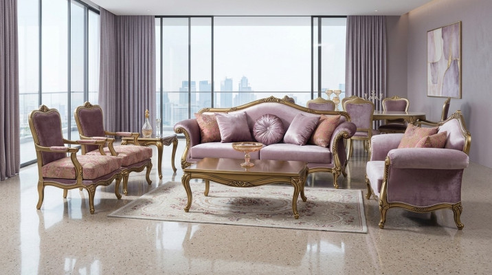 Sofa 3 Sitzer Lila Textil Sofas Couch Polster Luxus klassisch Dreisitzer