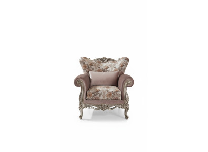 Gepolsterter Sessel Lila mit Blumenmuster Sofa Couch Wohnzimmer Barock