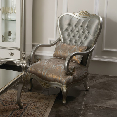 Silberner Chesterfield Sessel Französische Stil Möbel Stuhl Einsitzer Holz