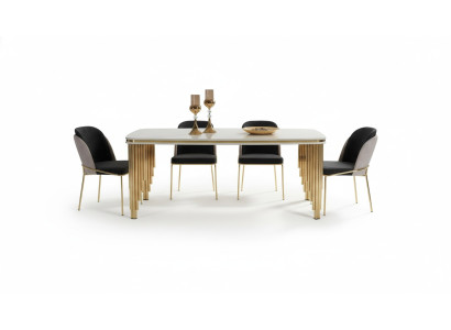 Essgarnitur Luxus Esstisch 4x Stühle Essgruppe Tisch Edelstahl Komplett Set 5tlg