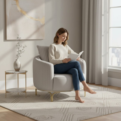 Runder Sessel Einsitzer Luxus 1 Sitzer Polster Sitz Designer Textil Sitz Stoff