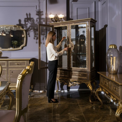 Goldene Vitrine Barock Rokoko Möbel Schrank Glasschrank Regale Vitrinen