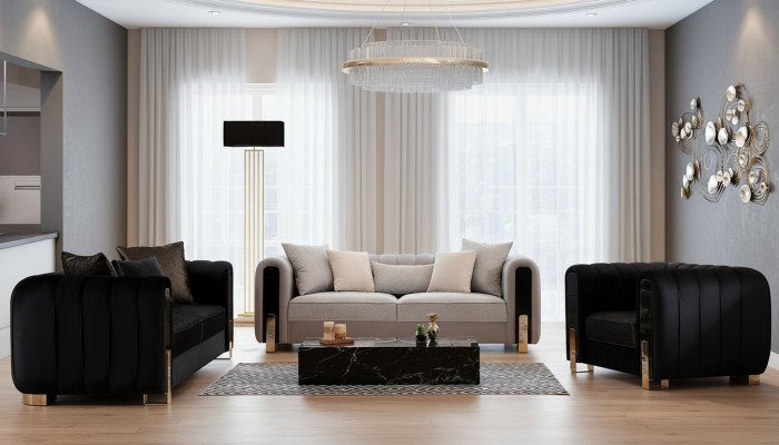 Luxus Garnitur Set Sofagarnitur 3+3+1 Sitzer Sofa Sofas Sessel Stoff 3tlg. Sets