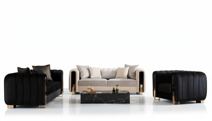 Luxus Garnitur Set Sofagarnitur 3+3+1 Sitzer Sofa Sofas Sessel Stoff 3tlg. Sets