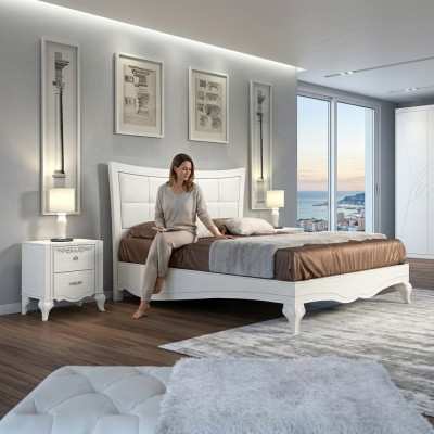 Bett Doppelbett Betten Polster Holz Designer Doppel Bettrahmen Weiß Bettgestelle