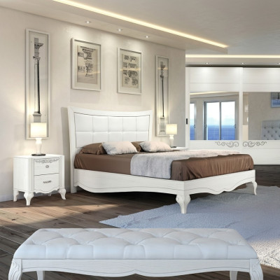 Bett Doppelbett Betten Polster Holz Designer Doppel Bettrahmen Weiß Bettgestelle