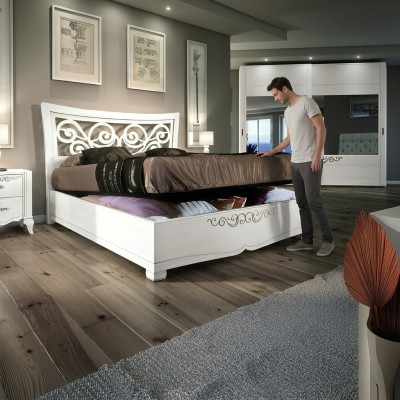 Bettgestelle Doppelbett Bett Luxus Betten Holz Bettrahmen Weiß Design Modern Neu
