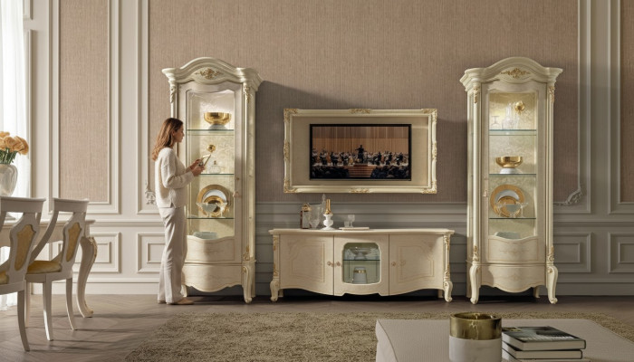 Klassische Vitrine Vitrinen Luxus Schrank Holz Italienische Stil Möbel Glas Neu