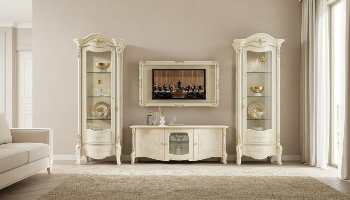 Klassische Vitrine Vitrinen Luxus Schrank Holz Italienische Stil Möbel Glas Neu