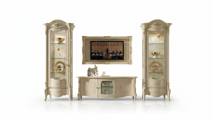 Klassische Vitrine Vitrinen Luxus Schrank Holz Italienische Stil Möbel Glas Neu