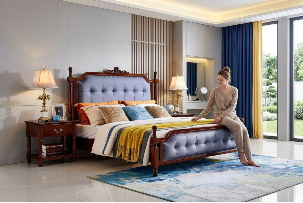 Bett Luxus Schlafzimmer Doppelbett Holz Polster Bettrahmen Chesterfield