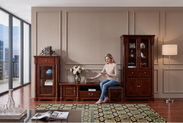 Design Wohnwand Lowboard TV-Schrank 2 Vitrinen 3tlg. Set Klassisch Stil