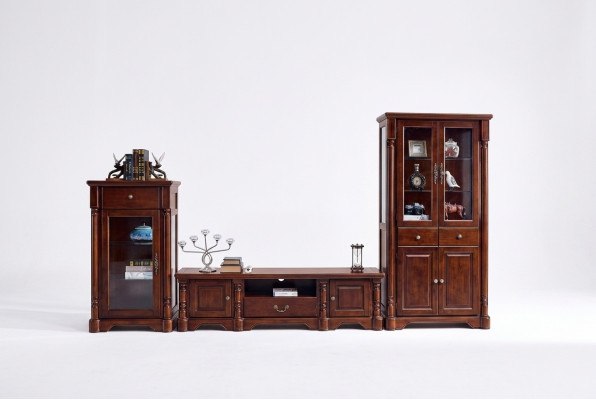 Design Wohnwand Lowboard TV-Schrank 2 Vitrinen 3tlg. Set Klassisch Stil