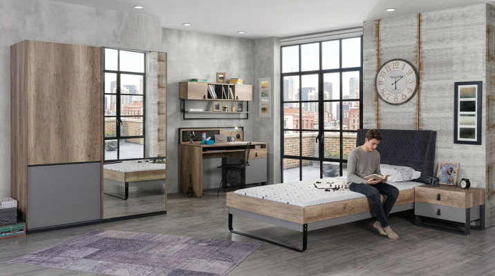 Komplett Jugendzimmer Kinderzimmer Set Tisch Bett Kleiderschrank Nachttisch 4tlg