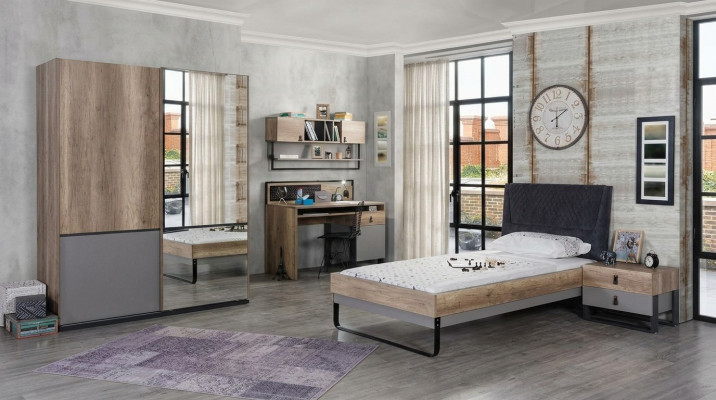 Komplett Jugendzimmer Kinderzimmer Set Tisch Bett Kleiderschrank Nachttisch 4tlg