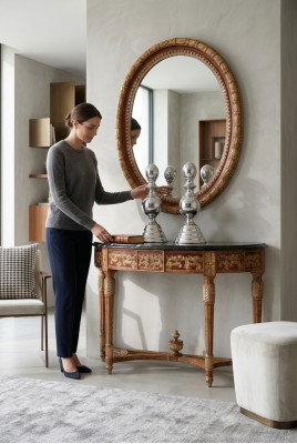 Holz Italienische Möbel 2tlg Set Möbel Stil Barock Konsolentisch mit Spiege Neu