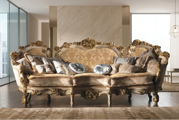 Wohnzimmer Sofas Couch Polster Design Textil Holz Exsclusive Sofa 3 Sitzer Neu