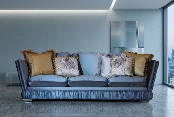 Klassische Dreibettzimmer Sofa Farbe blau Wohnzimmer Textil Sofa Klassiker