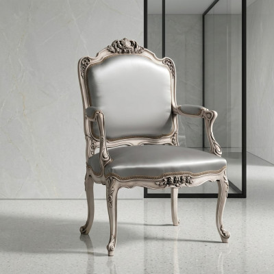 Esszimmer Stühle Luxus Sessel Stuhl Holz Silber Thron Barock Wohnzimmer Möbel