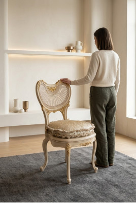 Esszimmer Stuhl 1 Sitzer Sessel Holz Luxus Klasse Barock Rokoko Möbel Design Neu