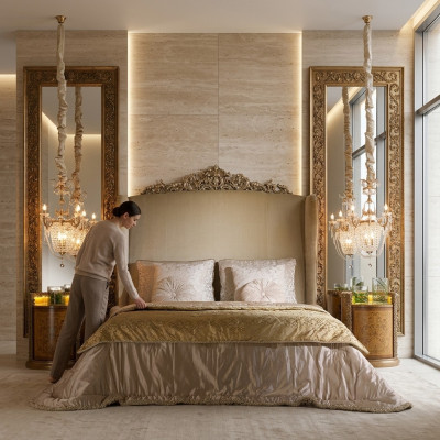 Chesterfield Großes Bett Kopfteil Betten Barock Rokoko Königlicher Stil Möbel