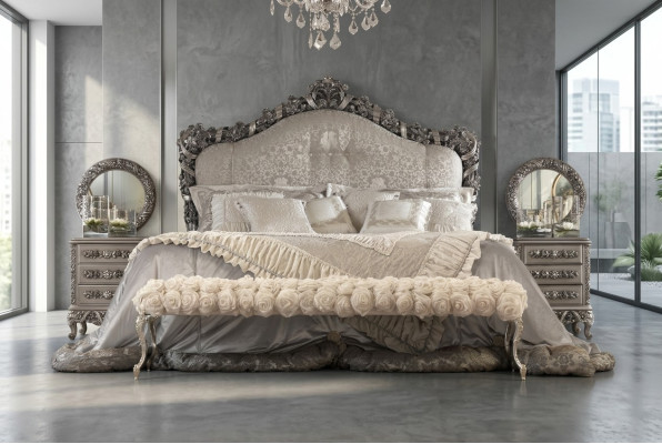 Chesterfield Bett Doppel Betten Leder Antik Stil Luxus Italienische Möbel Neu
