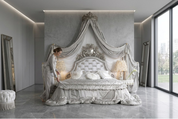 Chesterfield Bett Silber Luxus Schlafzimmer Betten Italienische Möbel Design Neu