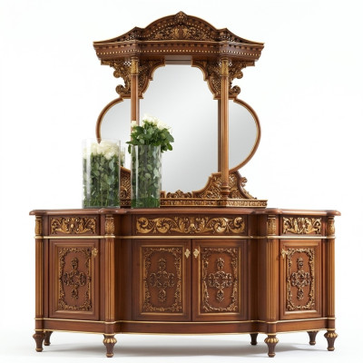 Kommode Anrichte Spiegel Set Echtes Holz Italienische Möbel Antik Stil Kommoden