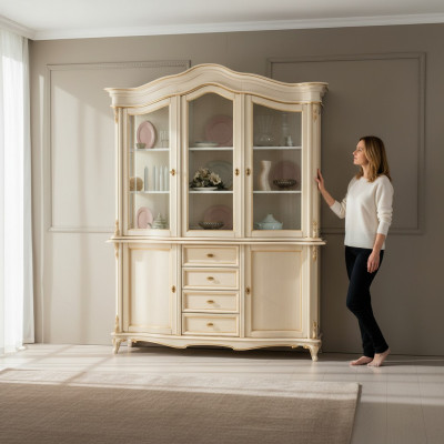 Vitrinen Schrank Echtholz Anrichte Vitrine Massiv Esszimmer Möbel Massive Holz