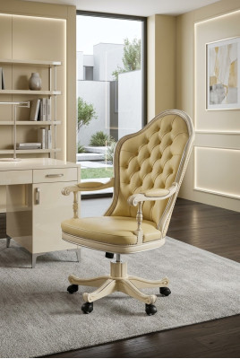 Bürostuhl Holz Chefsessel Chesterfield italienische Möbel weiß drehbar weiß neu