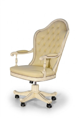 Bürostuhl Holz Chefsessel Chesterfield italienische Möbel weiß drehbar weiß neu