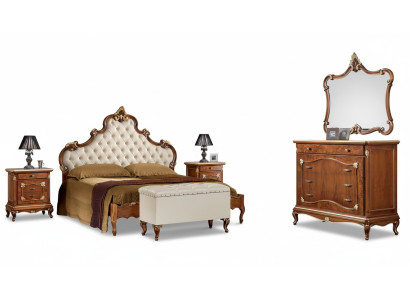 Schlafzimmer Komplettes Set Bett 2x Nachttisch Kommode Spiegel Sessel 6tlg Italy