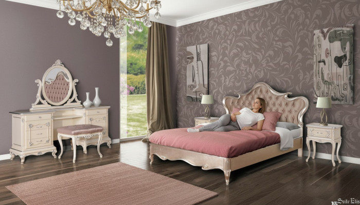 Luxus Schlafzimmer Set Bett Nachttische Hocker Schminktisch Spiegel Komplett Neu