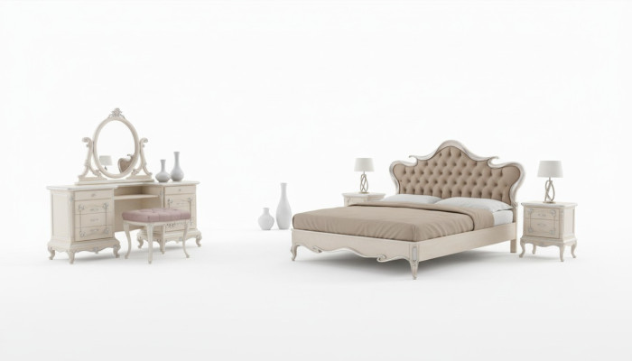 Luxus Schlafzimmer Set Bett Nachttische Hocker Schminktisch Spiegel Komplett Neu