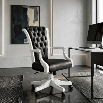 Bürostuhl Holz Chefsessel Chesterfield italienische Möbel Drehstuhl Sessel Stuhl
