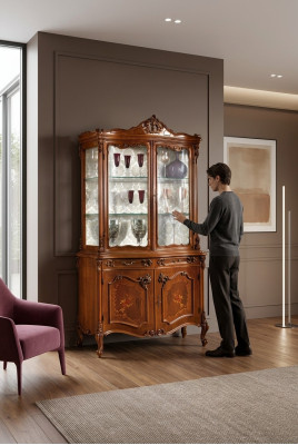 Vitrine Esszimmer Anrichte Echtholz Schränke Italienische Möbel Glas Schrank Neu