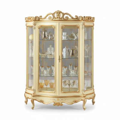 Glasvitrine mit kunstvollen Schnitzereien und edlem Design