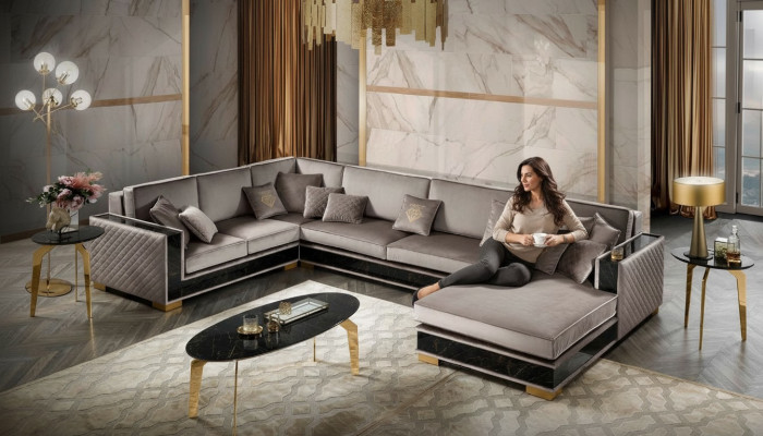 Ecksofa U-Form Sofa Couch  Design Polster Textil Sofas Sitz Möbel Wohnlandschaft