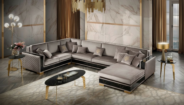 Ecksofa U-Form Sofa Couch  Design Polster Textil Sofas Sitz Möbel Wohnlandschaft